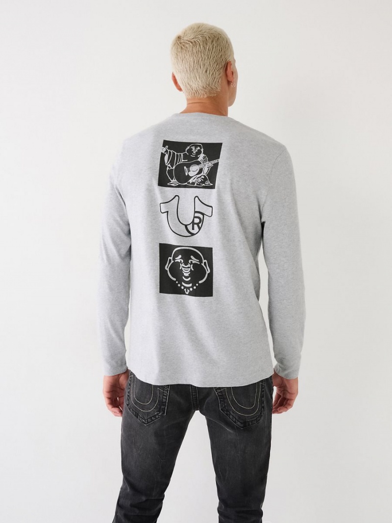 Grey True Religion Long Sleeve Logo T Shirts | 7914-GKSQM