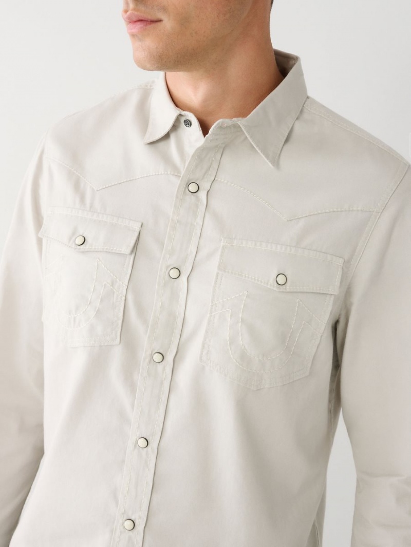 Grey /White True Religion Big T Western Shirts | 1253-TJCGK