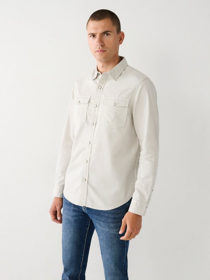 Grey /White True Religion Big T Western Shirts | 1253-TJCGK