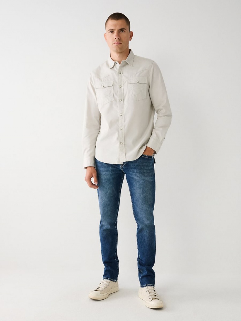 Grey /White True Religion Big T Western Shirts | 1253-TJCGK