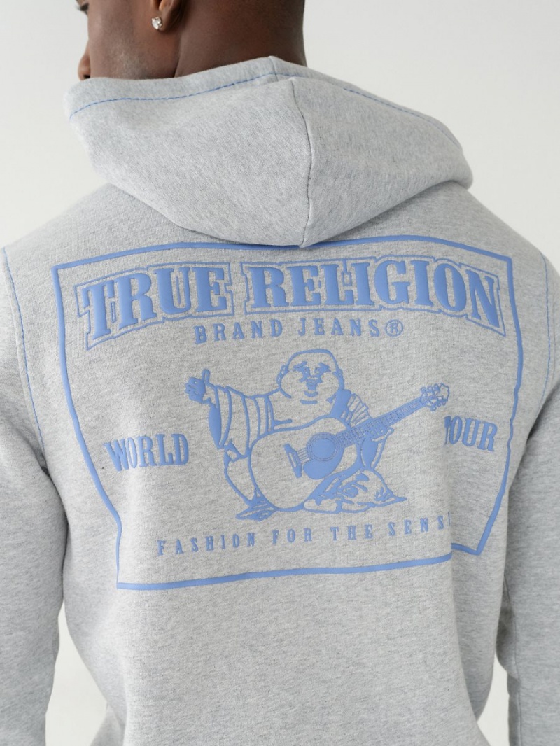 HEATHER GREY / DIRECTOIRE BLUE True Religion Big T Zip Hoodie | 6421-POUTJ