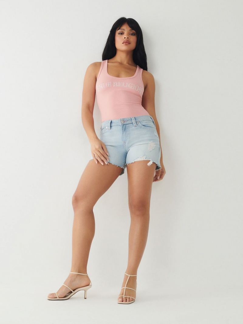 Harbor Sands W/ Destroy True Religion Jennie Big T Stitch Curvy Shorts | 1234-QTYLE