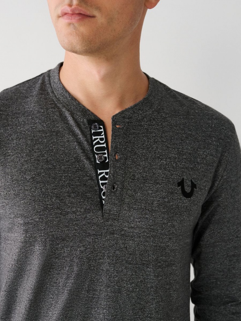 Heather Charcoal True Religion Logo Henley Shirts | 0231-BJPAI