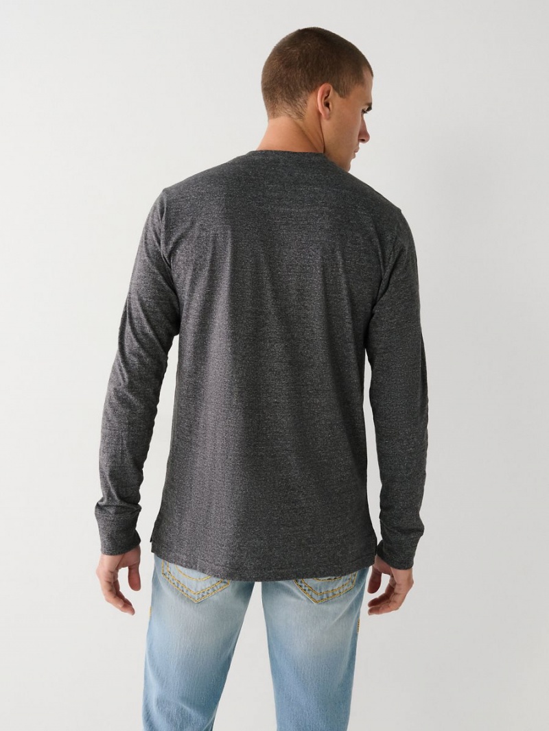 Heather Charcoal True Religion Logo Henley Shirts | 0231-BJPAI