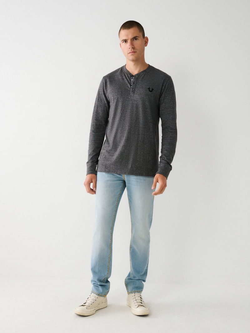 Heather Charcoal True Religion Logo Henley Shirts | 0231-BJPAI