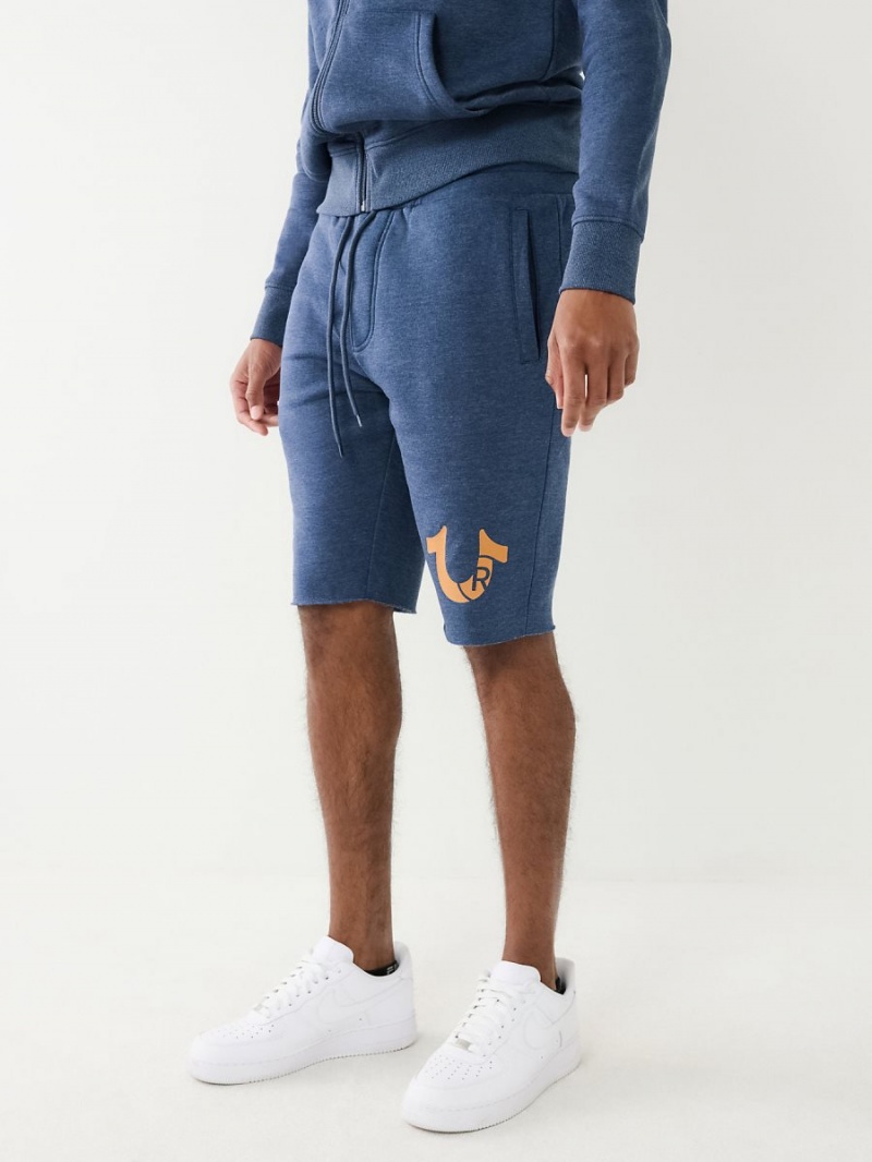 Heather Grey/Dark Navy True Religion Horseshoe Logo Raw Hem Shorts | 1975-YXSHU