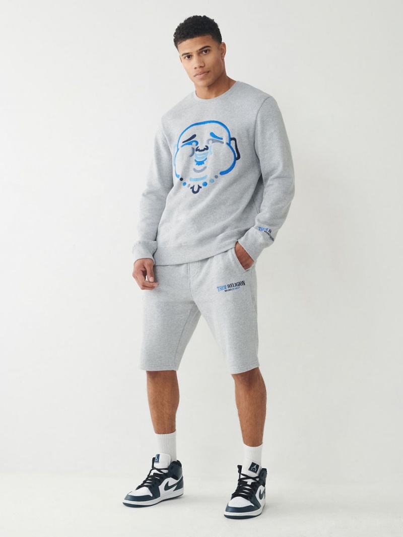 Heather Grey True Religion Buddha Crewneck Sweatshirt | 2960-IRDHE