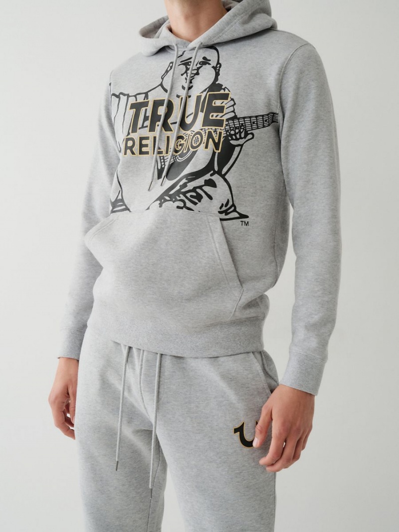 Heather Grey True Religion Buddha Logo Hoodie | 3689-RYJNP