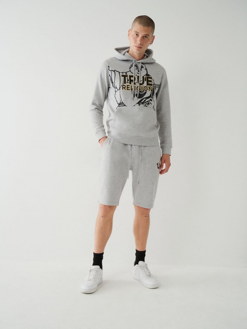 Heather Grey True Religion Buddha Logo Hoodie | 3689-RYJNP