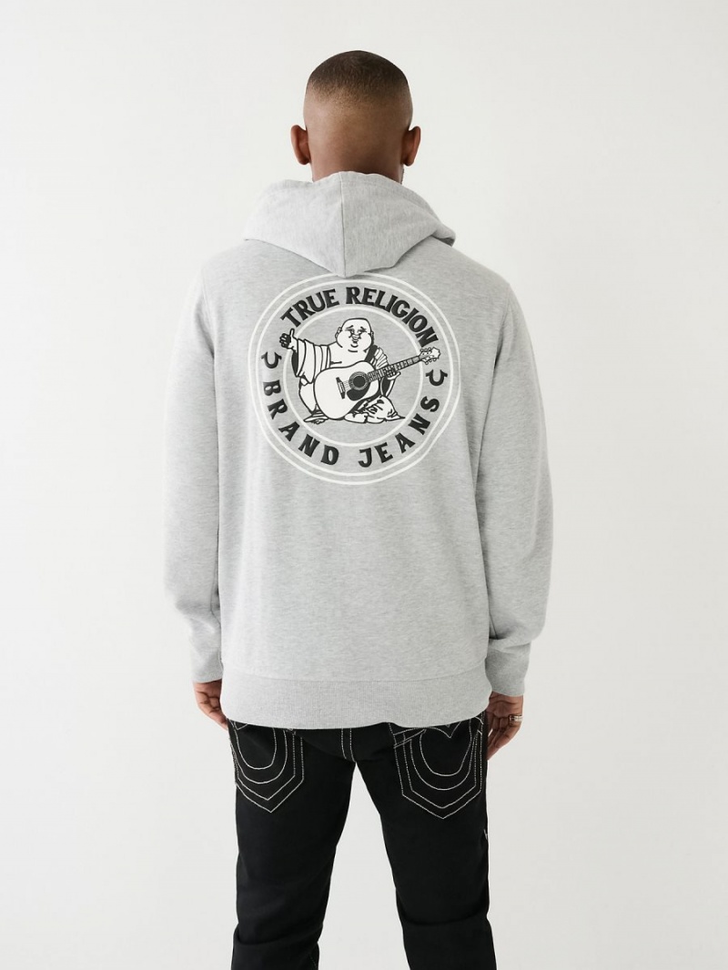 Heather Grey True Religion Buddha Logo Seal Zip Hoodie | 9412-ATIHX