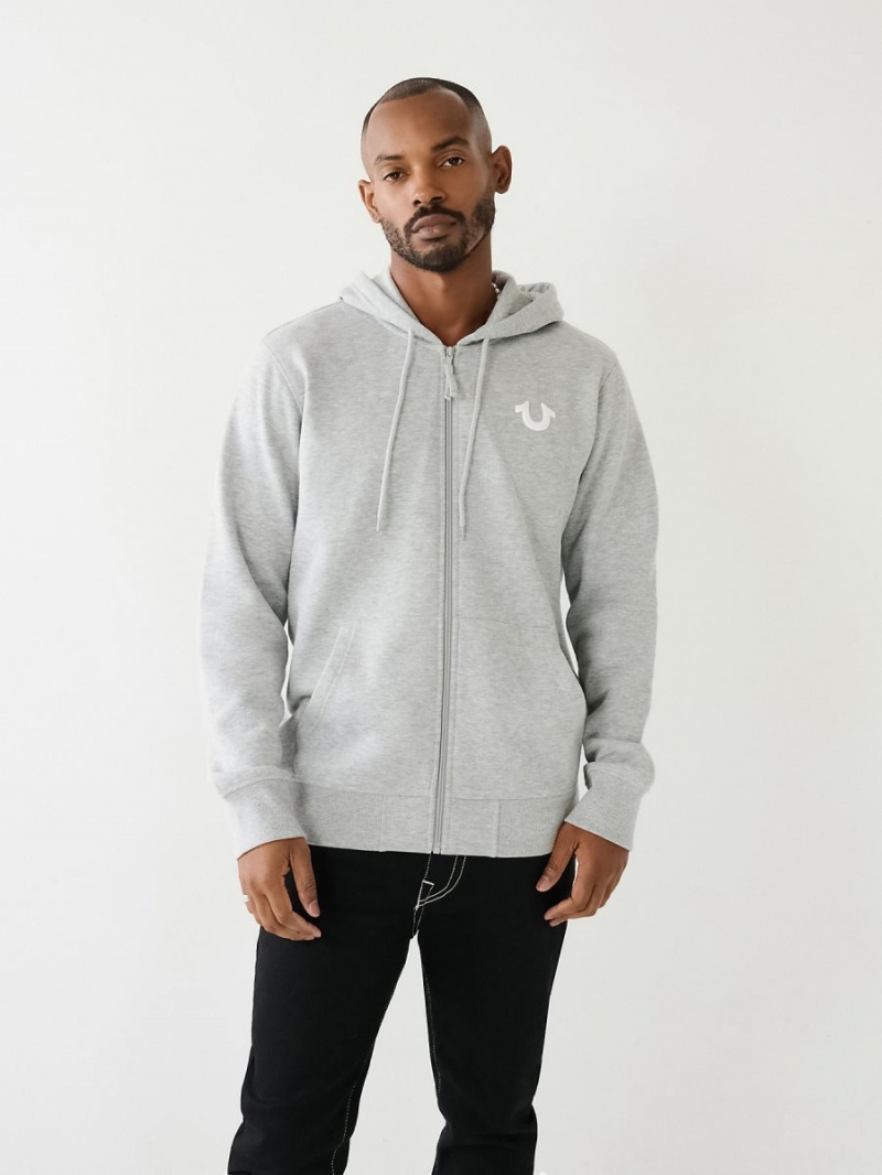 Heather Grey True Religion Buddha Logo Seal Zip Hoodie | 9412-ATIHX