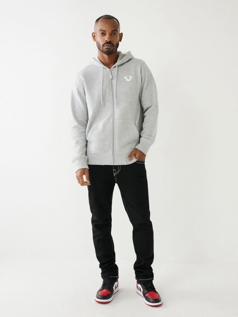 Heather Grey True Religion Buddha Logo Seal Zip Hoodie | 9412-ATIHX