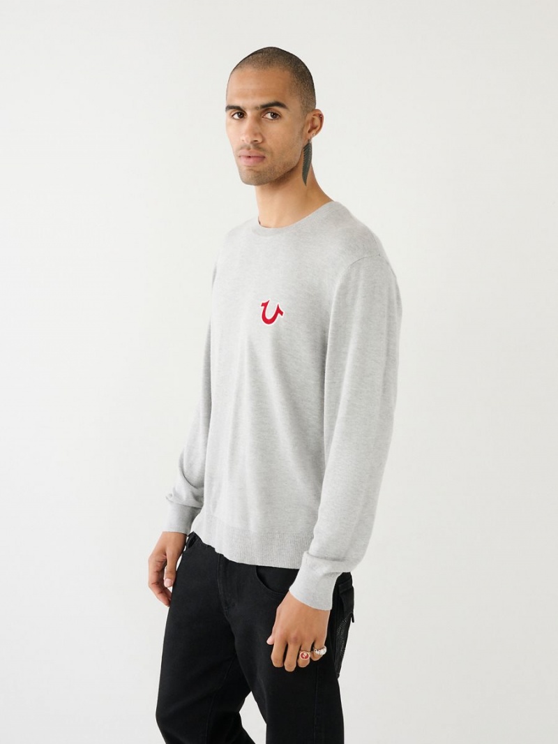 Heather Grey True Religion Buddha Logo Sweater | 6158-LHCXO