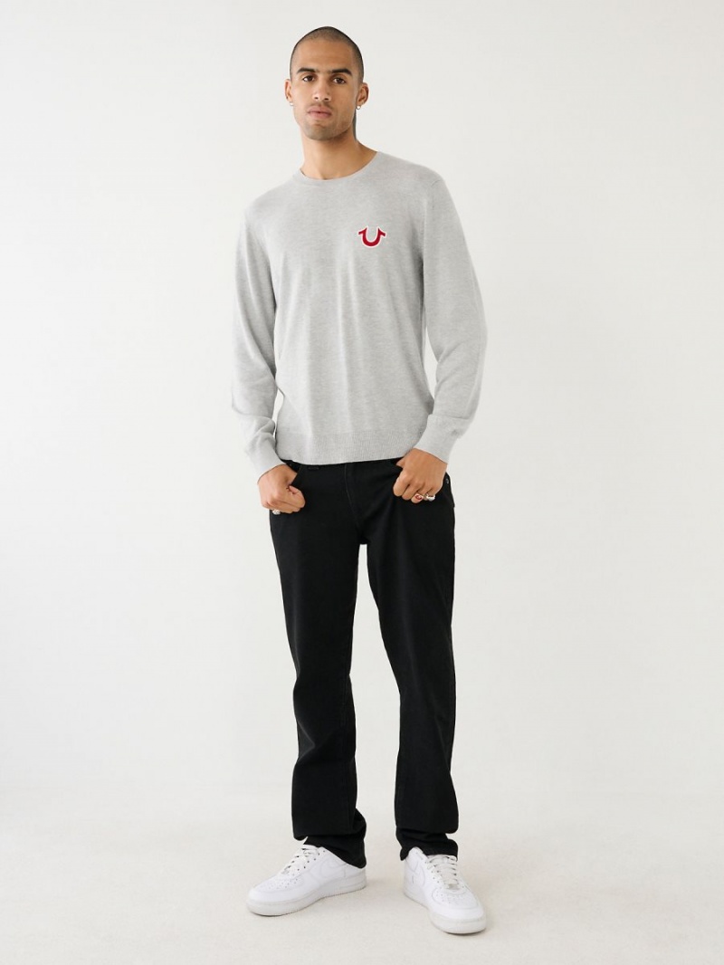 Heather Grey True Religion Buddha Logo Sweater | 6158-LHCXO