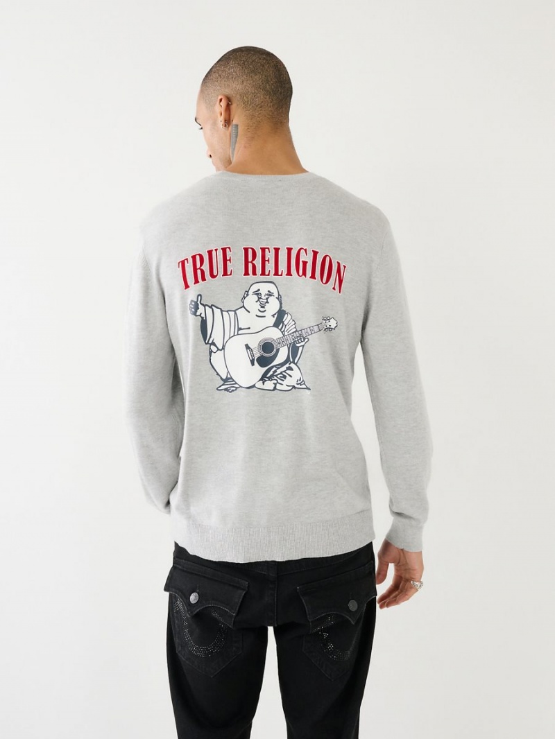 Heather Grey True Religion Buddha Logo Sweater | 6158-LHCXO