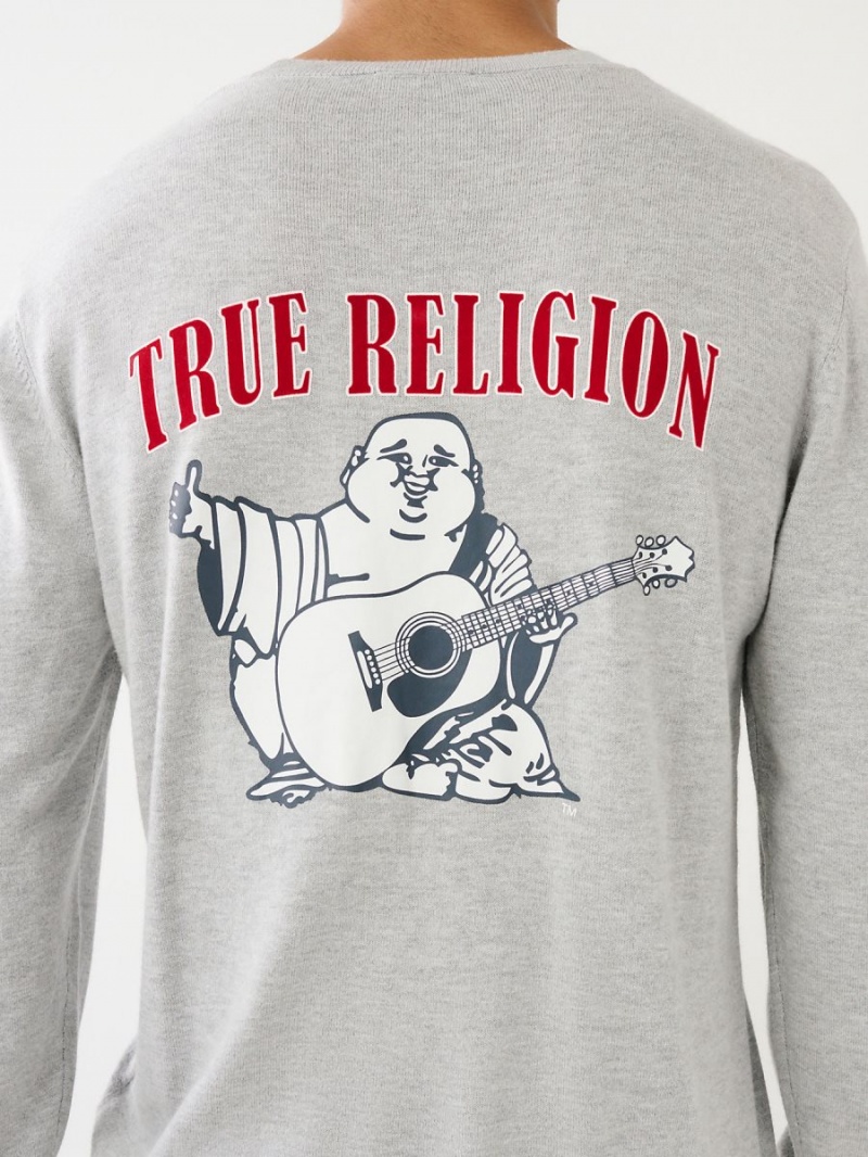 Heather Grey True Religion Buddha Logo Sweater | 6158-LHCXO