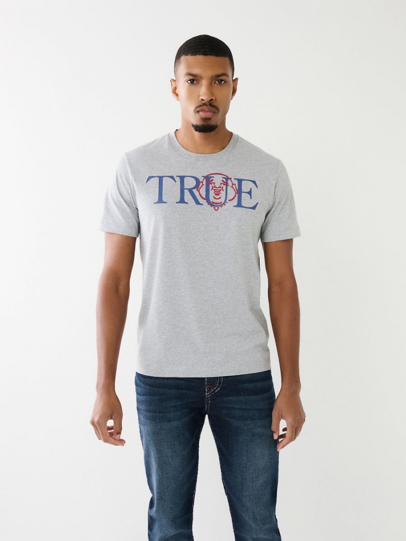 Heather Grey True Religion Buddha Logo T Shirts | 2834-YKJNG