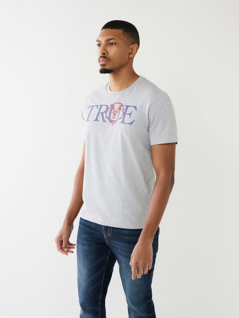 Heather Grey True Religion Buddha Logo T Shirts | 2834-YKJNG