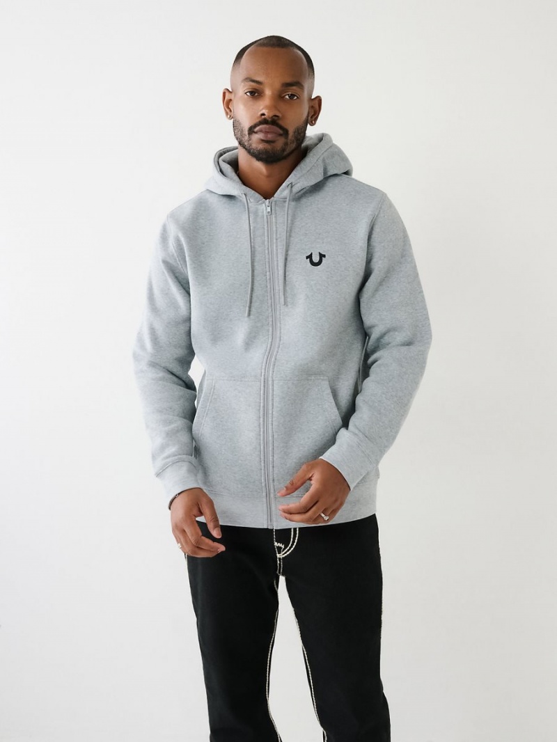 Heather Grey True Religion Buddha Zip Hoodie | 6013-TMSNH