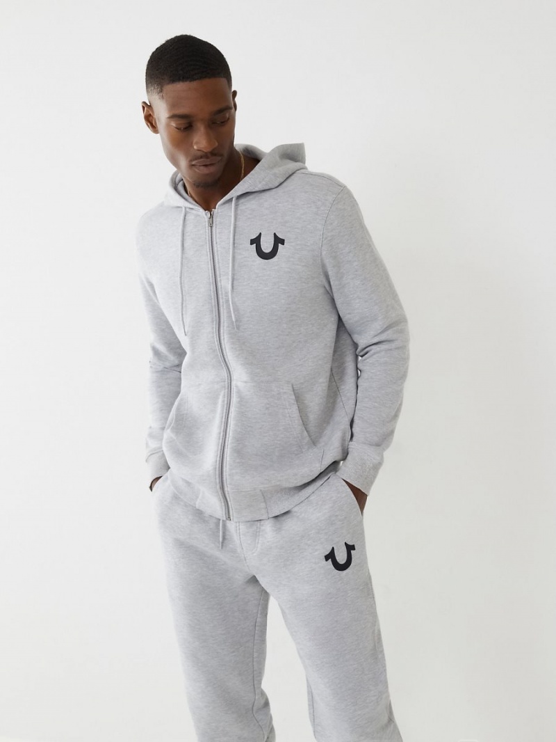 Heather Grey True Religion Buddha Zip Hoodie | 7906-HKFMV