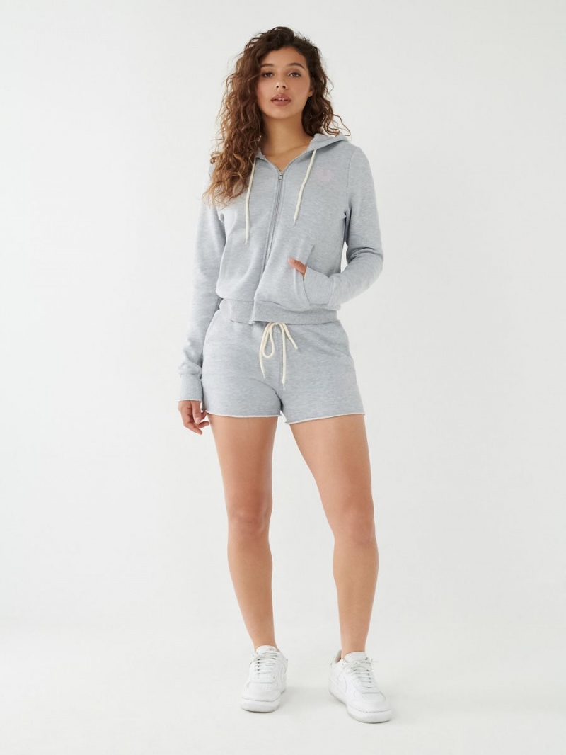 Heather Grey True Religion Crystal Zip Hoodie | 3640-CQDJO