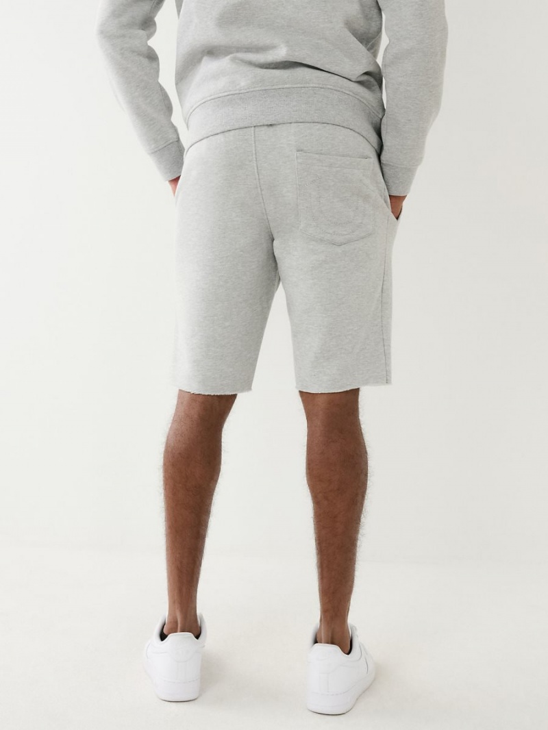 Heather Grey True Religion Flocked Logo Fleece Raw Hem Shorts | 1364-UEIDO