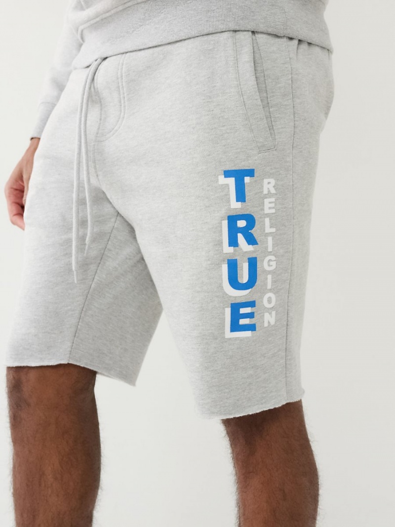 Heather Grey True Religion Flocked Logo Fleece Raw Hem Shorts | 1364-UEIDO