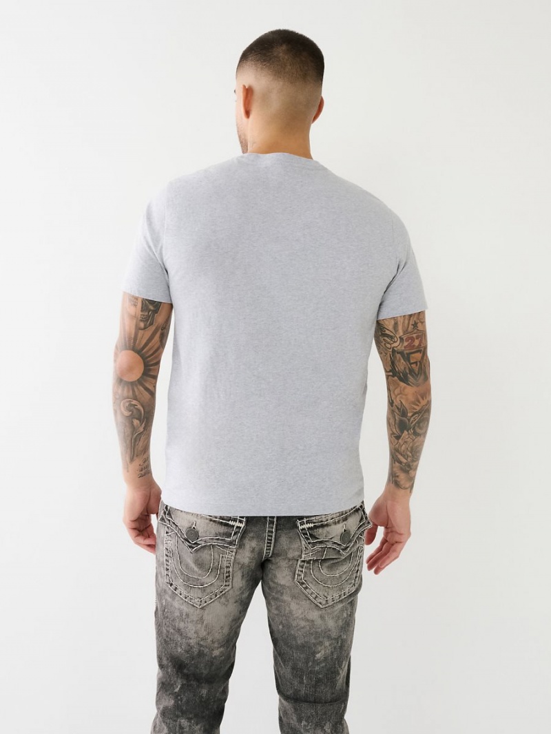 Heather Grey True Religion Lined Logo T Shirts | 9804-BKFJT