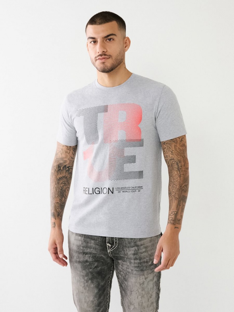 Heather Grey True Religion Lined Logo T Shirts | 9804-BKFJT