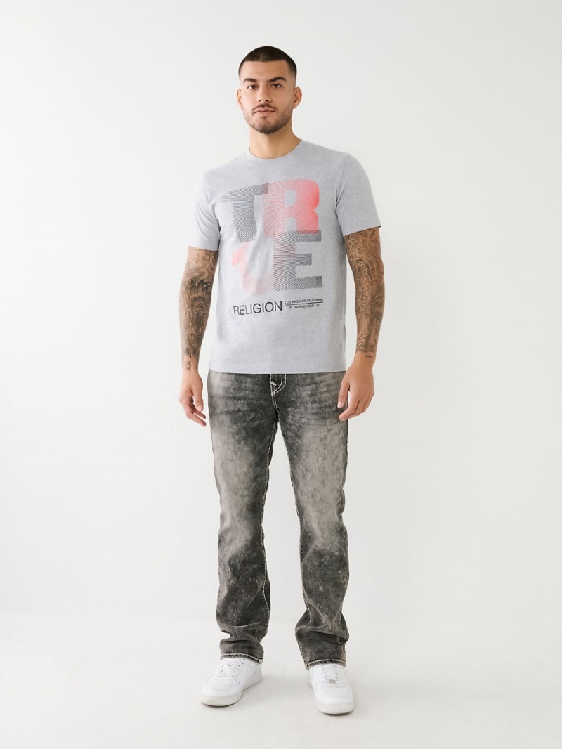 Heather Grey True Religion Lined Logo T Shirts | 9804-BKFJT