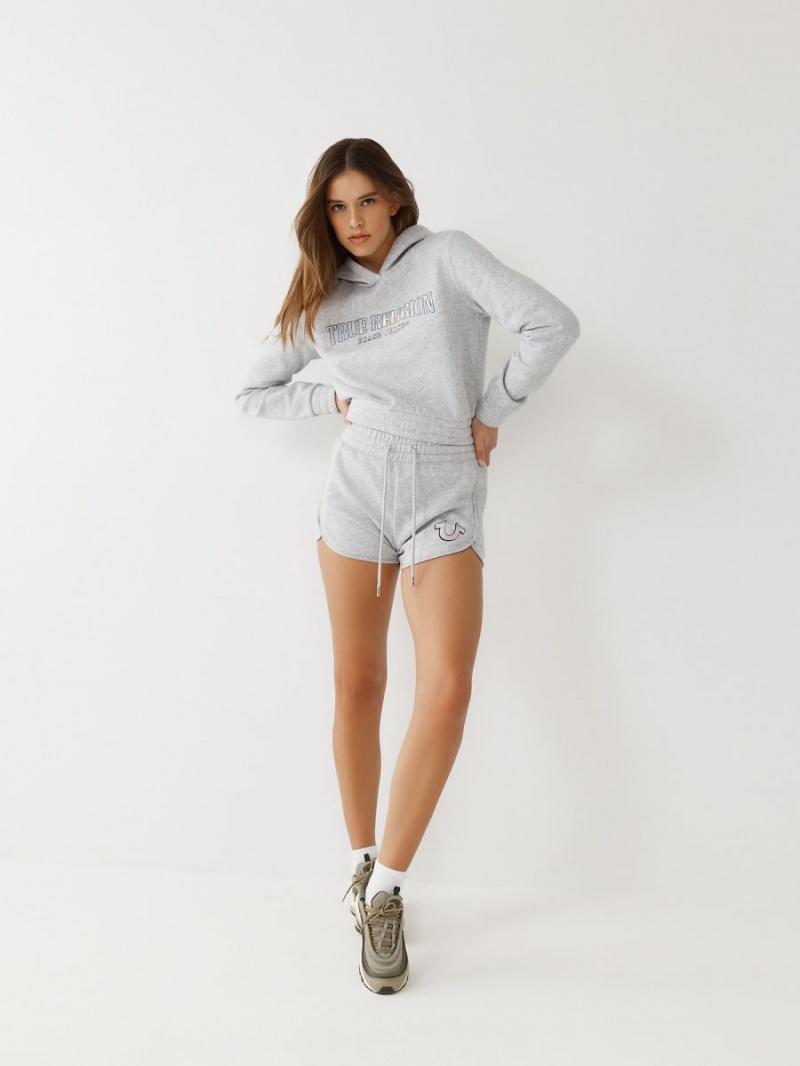 Heather Grey True Religion Logo Crop Hoodie | 4276-ICQAR