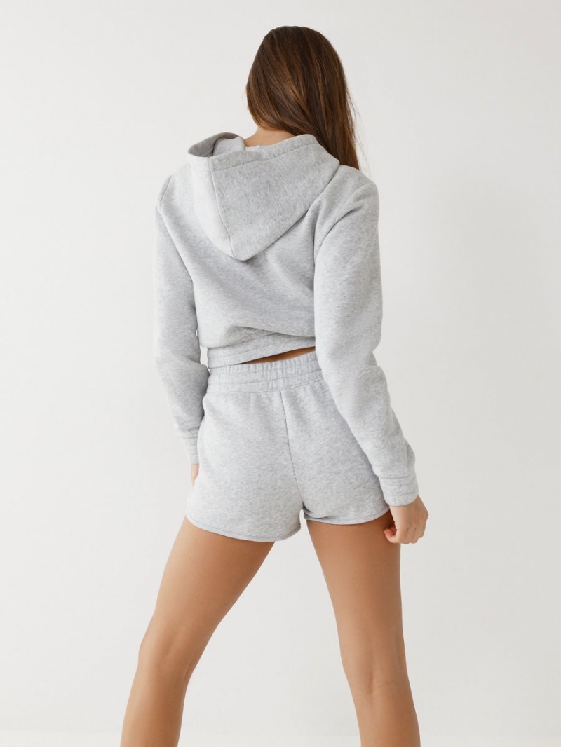 Heather Grey True Religion Logo Crop Hoodie | 4276-ICQAR