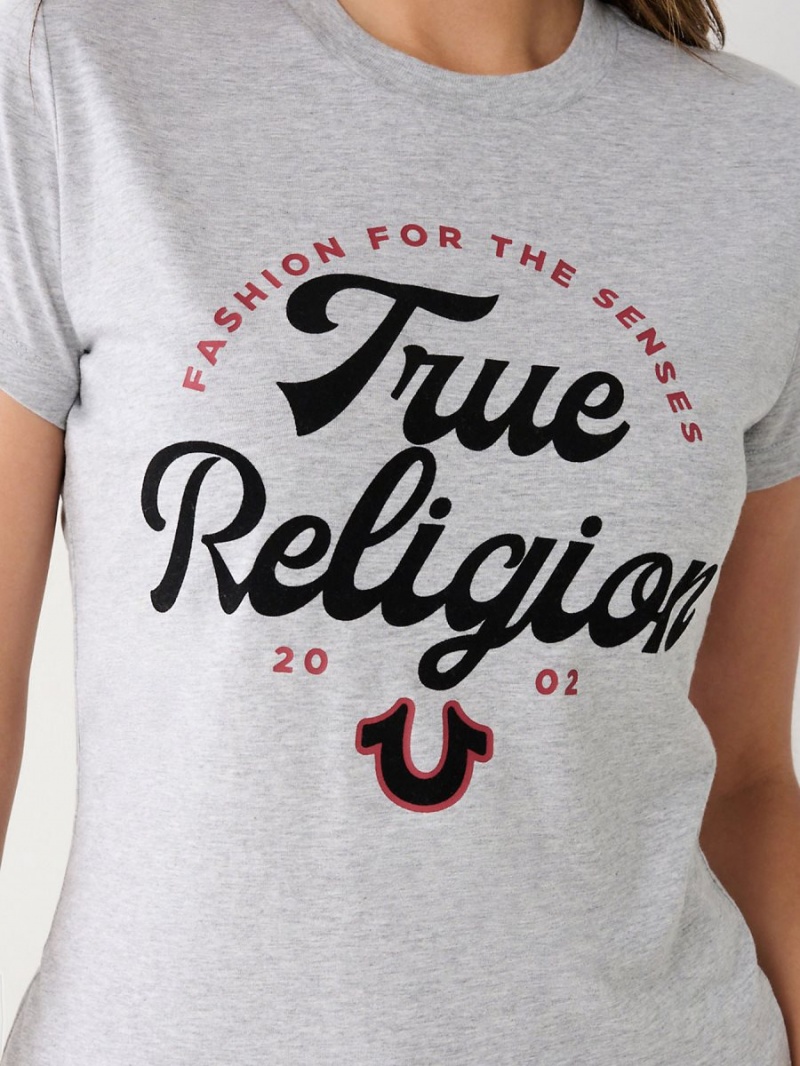 Heather Grey True Religion Logo T Shirts | 6705-YAENH