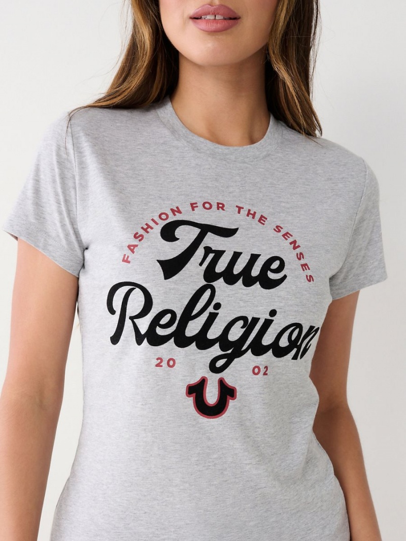 Heather Grey True Religion Logo T Shirts | 6705-YAENH