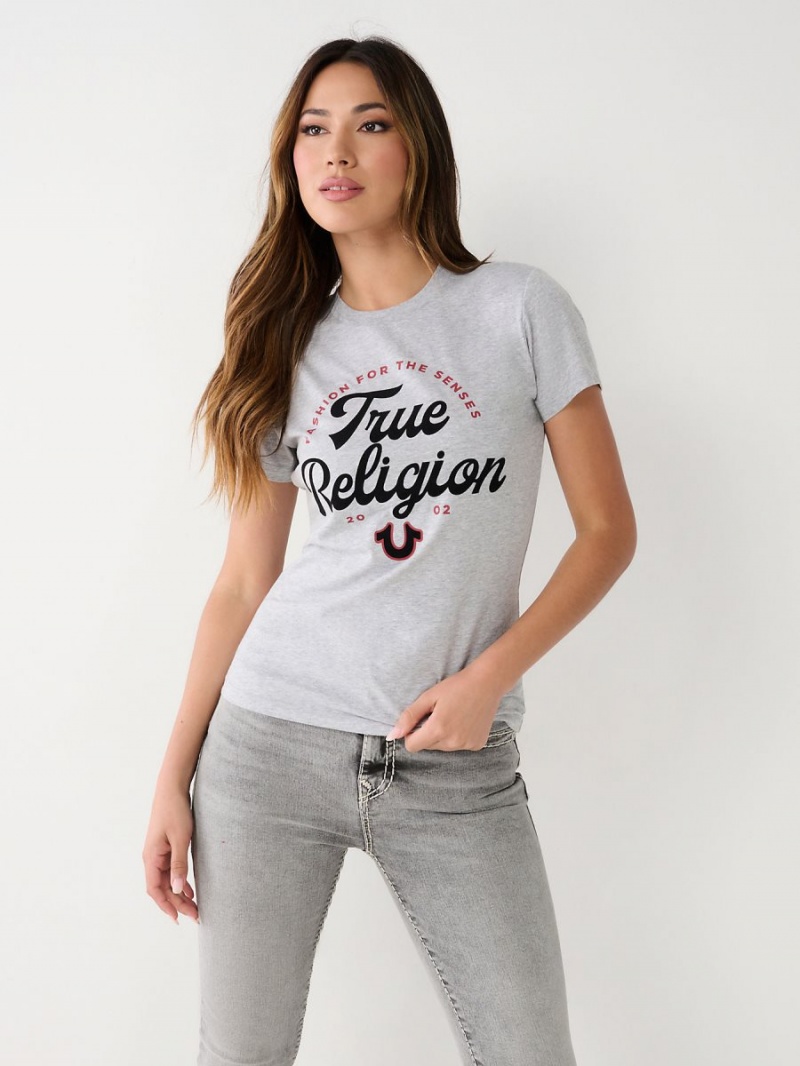 Heather Grey True Religion Logo T Shirts | 6705-YAENH