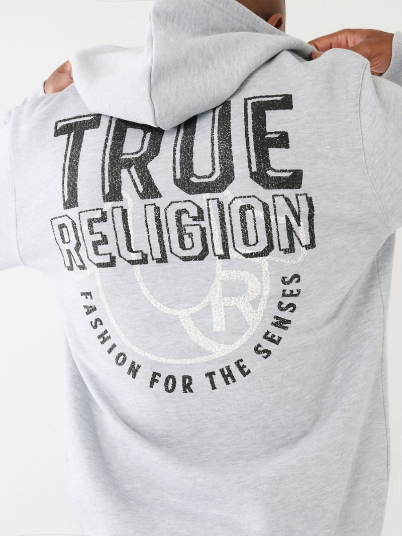 Heather Grey True Religion Logo Zip Hoodie | 3209-NHGVK