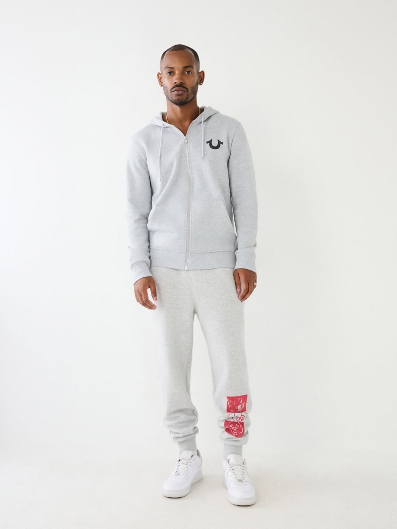 Heather Grey True Religion Logo Zip Hoodie | 3209-NHGVK