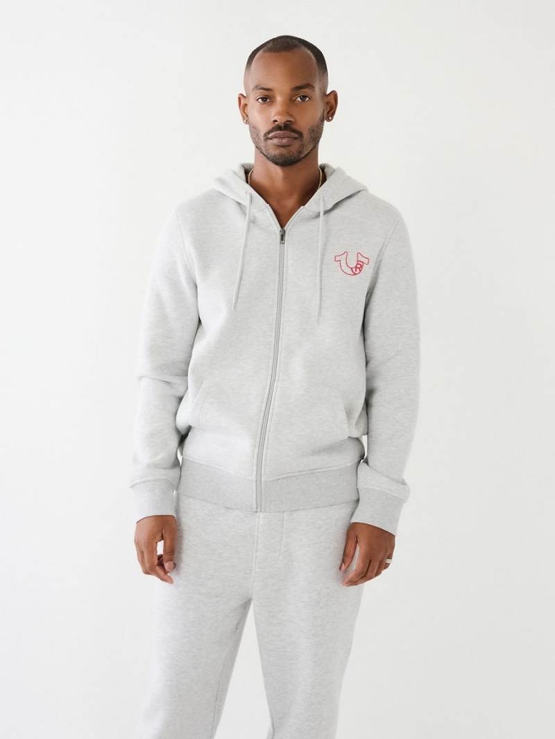 Heather Grey True Religion Logo Zip Hoodie | 3724-YFNME