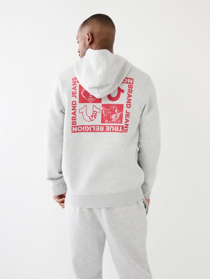 Heather Grey True Religion Logo Zip Hoodie | 3724-YFNME