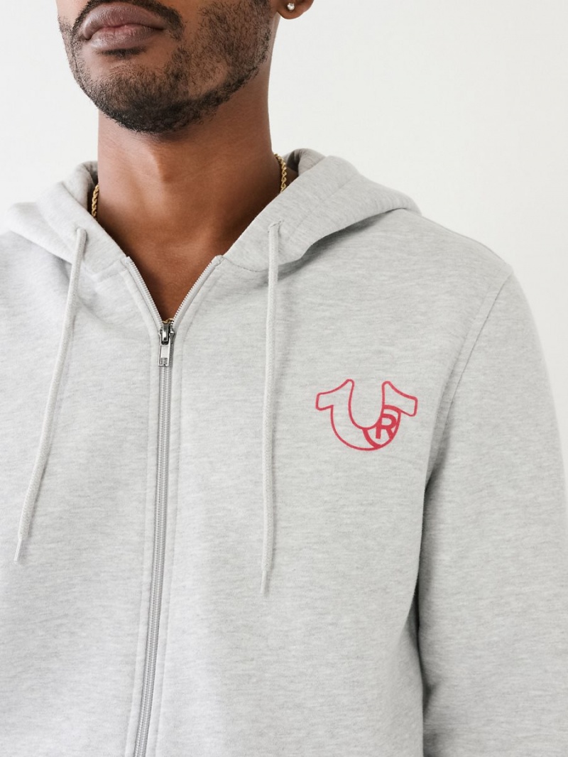 Heather Grey True Religion Logo Zip Hoodie | 3724-YFNME