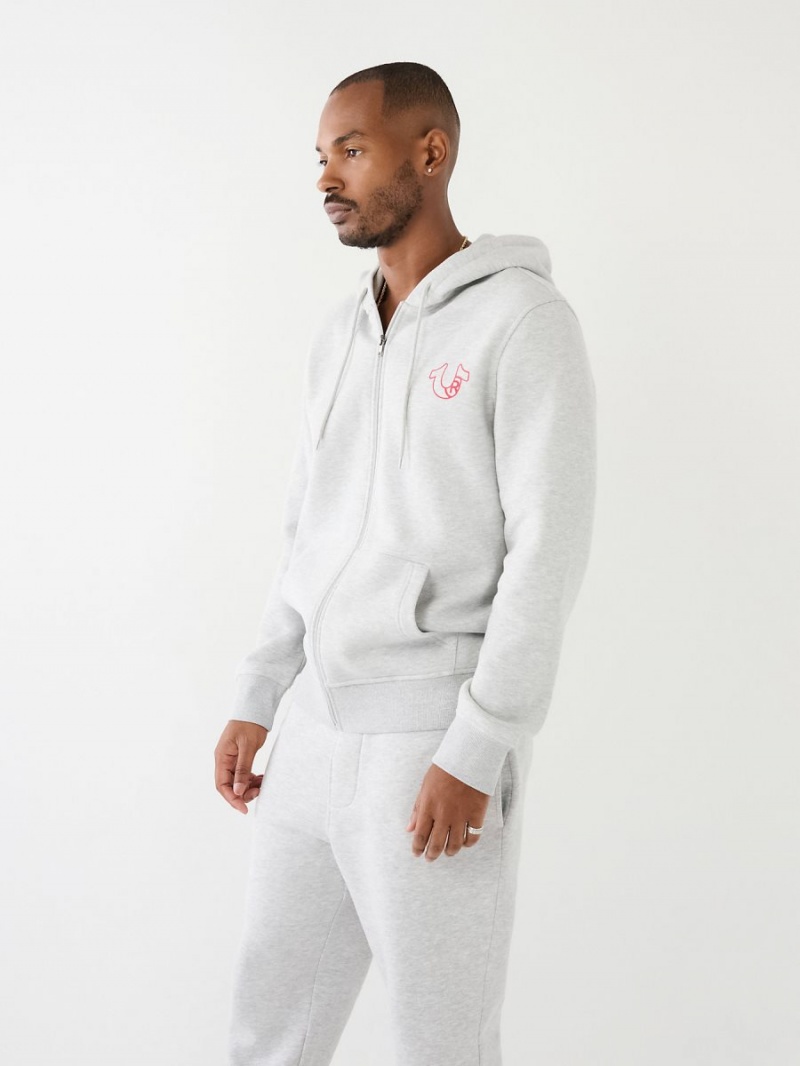 Heather Grey True Religion Logo Zip Hoodie | 3724-YFNME