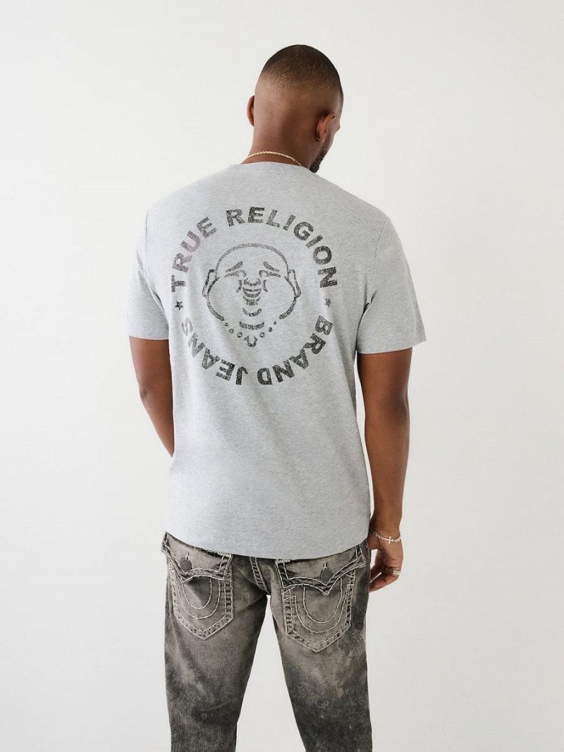 Heather Grey True Religion Metallic Buddha Logo Shorts Sleeve T Shirts | 0924-FPXAT