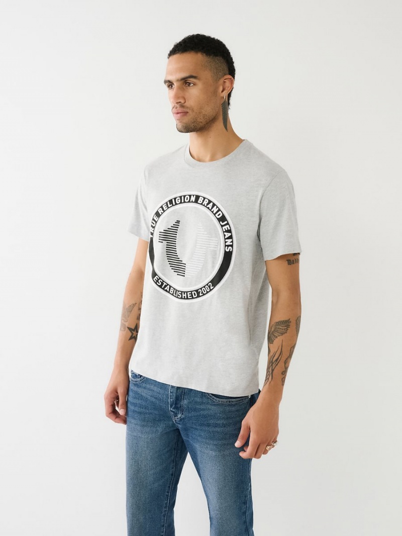 Heather Grey True Religion Strike Horseshoe Logo T Shirts | 8915-UFTMC