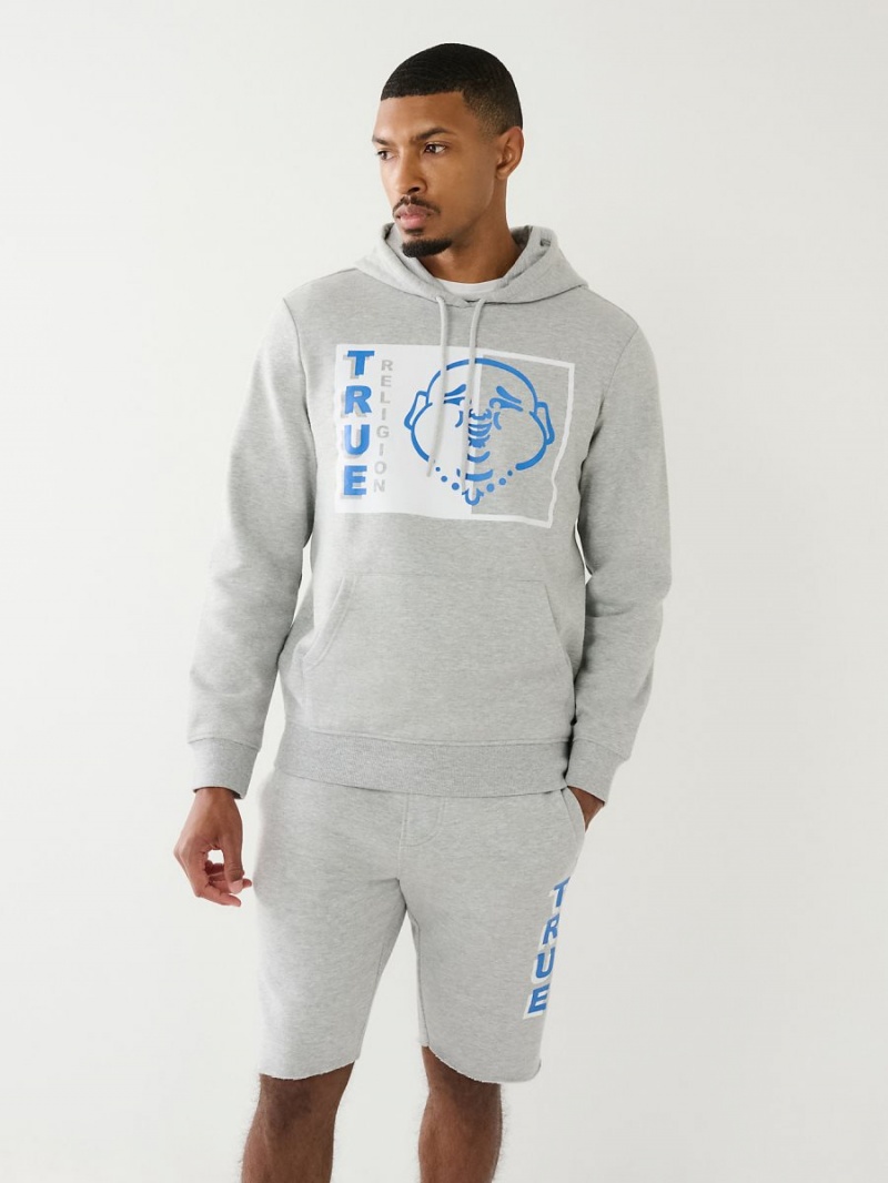 Heather Grey True Religion Two Tone Buddha Logo Hoodie | 6321-MXEKJ