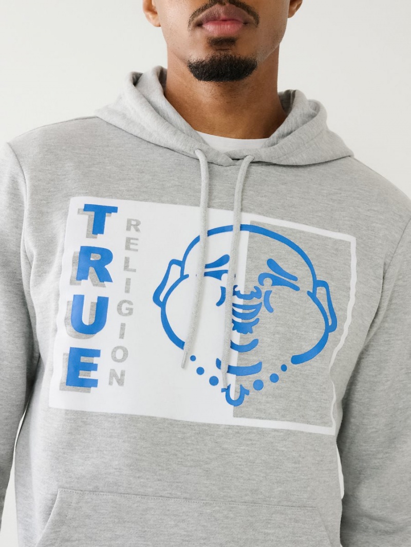 Heather Grey True Religion Two Tone Buddha Logo Hoodie | 6321-MXEKJ