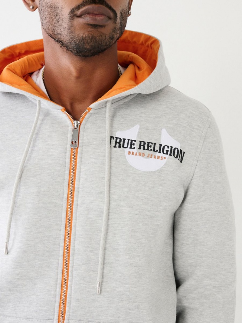 Heather Grey True Religion Zip Hoodie | 1298-NDCBA