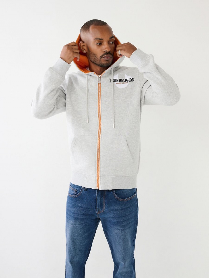 Heather Grey True Religion Zip Hoodie | 1298-NDCBA