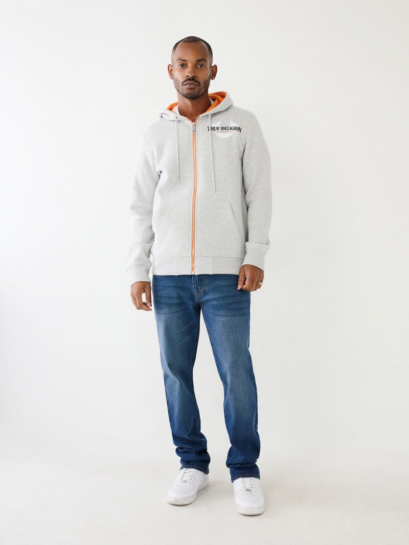 Heather Grey True Religion Zip Hoodie | 1298-NDCBA