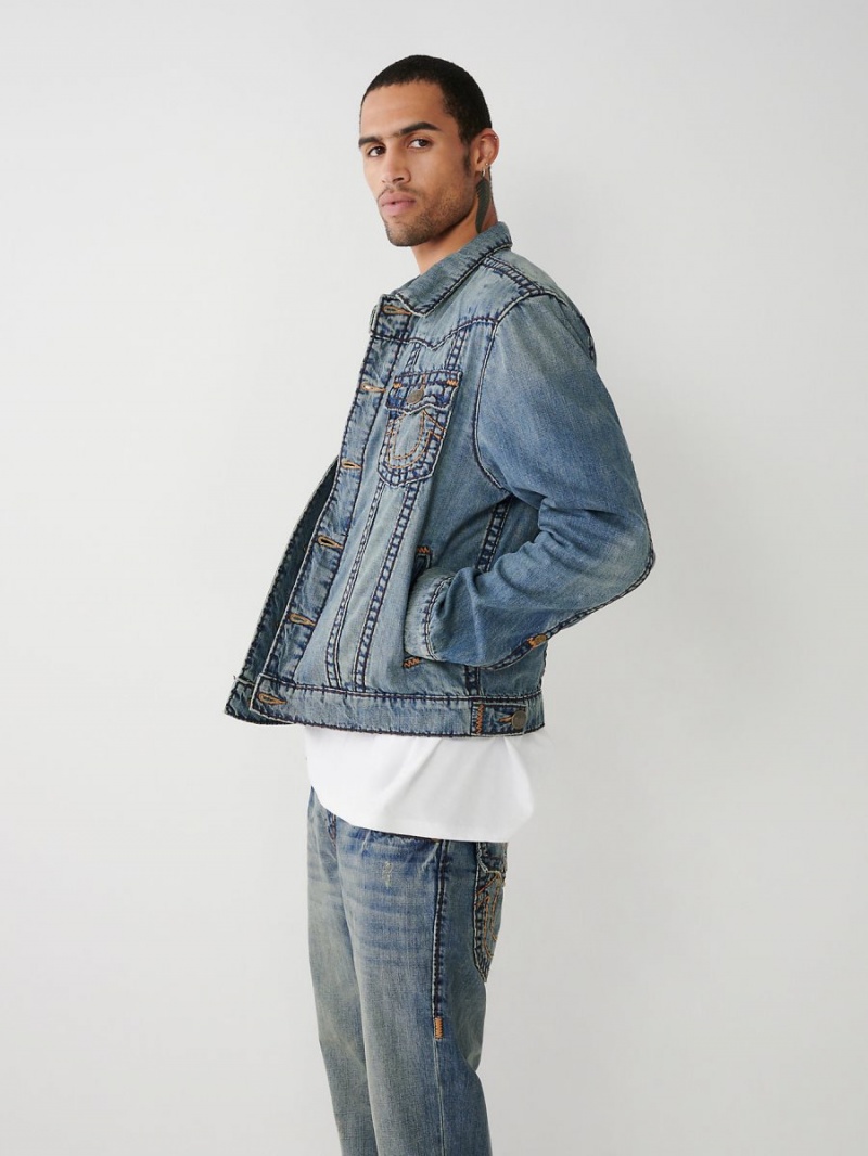 IFBM True Religion Jimmy Super T Stitch Denim Jacket | 8524-PUZJW