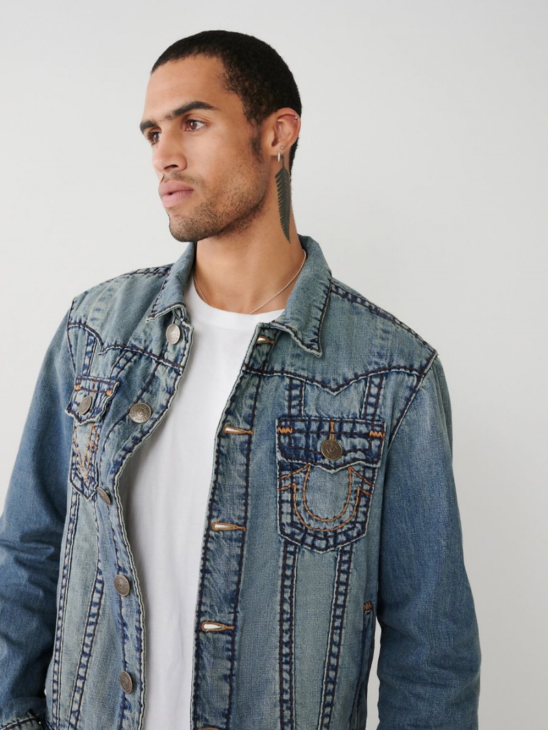 IFBM True Religion Jimmy Super T Stitch Denim Jacket | 8524-PUZJW